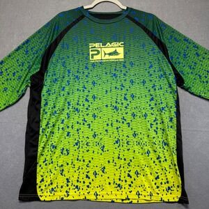 Pelagic VaporTek Fishing Shirt Mens 2XL Long Sleeve Dorado Scale Green Yellow
